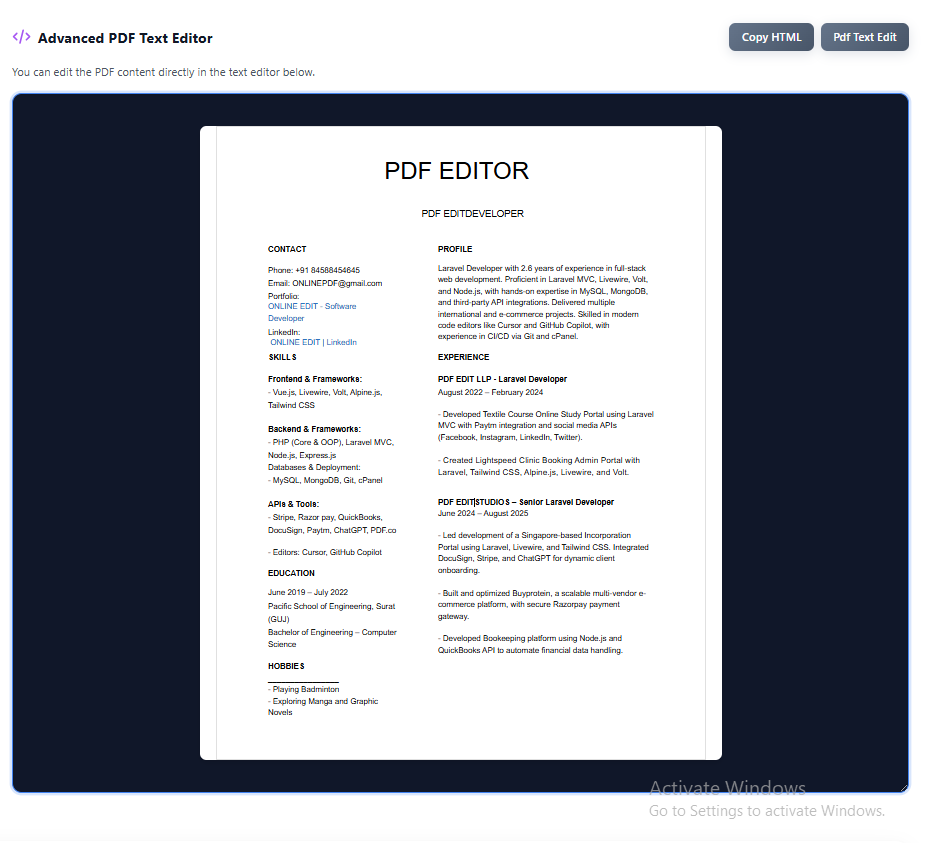 Text editor preview